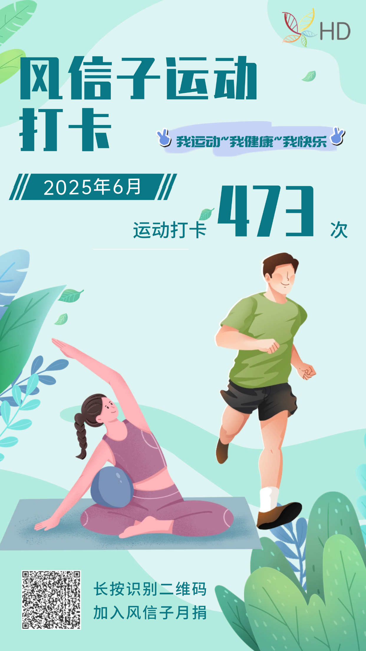 6月，473人次参与风信子“健康生活，运动打卡”。